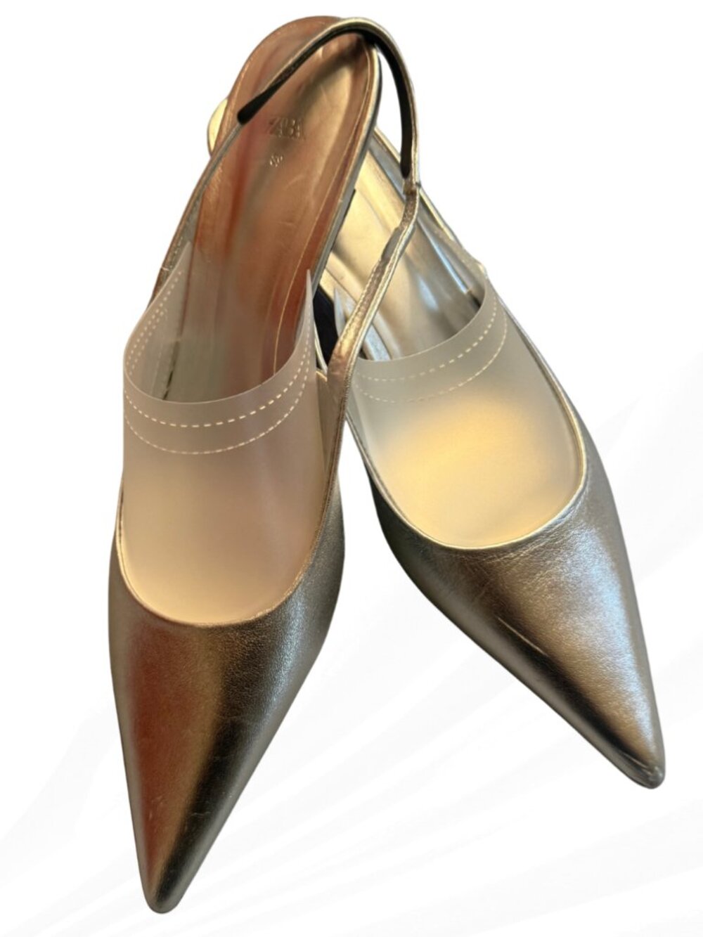Zara Silver Metallic Slingback Heels Pointed Toe Pumps EU 39 US 8 NWOB Wedding